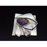 A Sterling Silver Amethyst Set Brooch. 10.2g