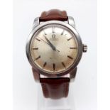 A Vintage 1950s Omega Seamaster. Brown leather strap with stainless steel case - 35mm. Automatic