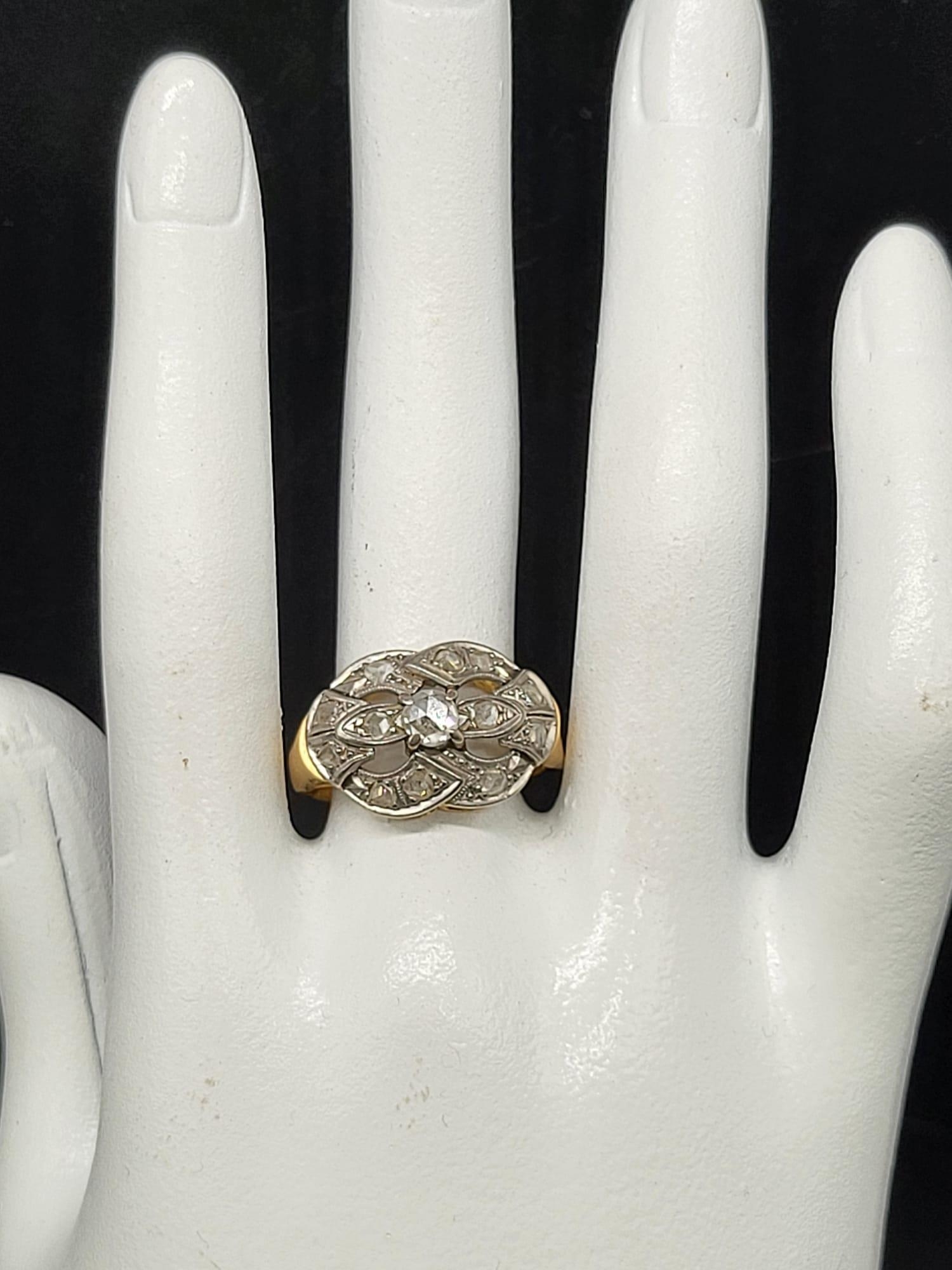 An Art Deco 18 K yellow gold ring with Diamonds. Ring size: M/N, weight: 4.4 g. - Image 5 of 5