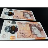 Two First Run Cleland 10 Pound Notes. AA01 205856 and AA01 611947. B415. Both in uncirculated