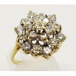 A Vintage 18K Yellow Gold Diamond Cluster Ring. 0.55ct. Size N. 4.4g.