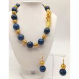 A wonderful statement lapis lazuli necklace and earrings set. Large 18 mm natural, undyed, lapis