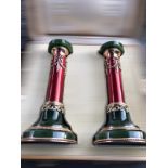 Russian 14k solid gold enamel nephrite jade candlesticks pair. HEIGHT:14.3 cm Diameter of base :::