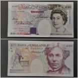A 1993 First Run Lowther Twenty Pound Note. Low serial number - DA 01 000866. B384. Uncirculated