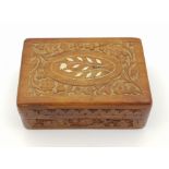 HAND CARVED ANTIQUE TRINKET BOX WITH IVORY INLAY