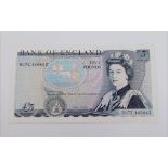 A 1980 Five Pound Note Last Run Somerset With Missing Signature! DU72 446642. B343a. Uncirculated