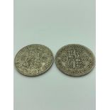 Two silver World War II HALF CROWNS in extra fine condition 1944 and 1945.