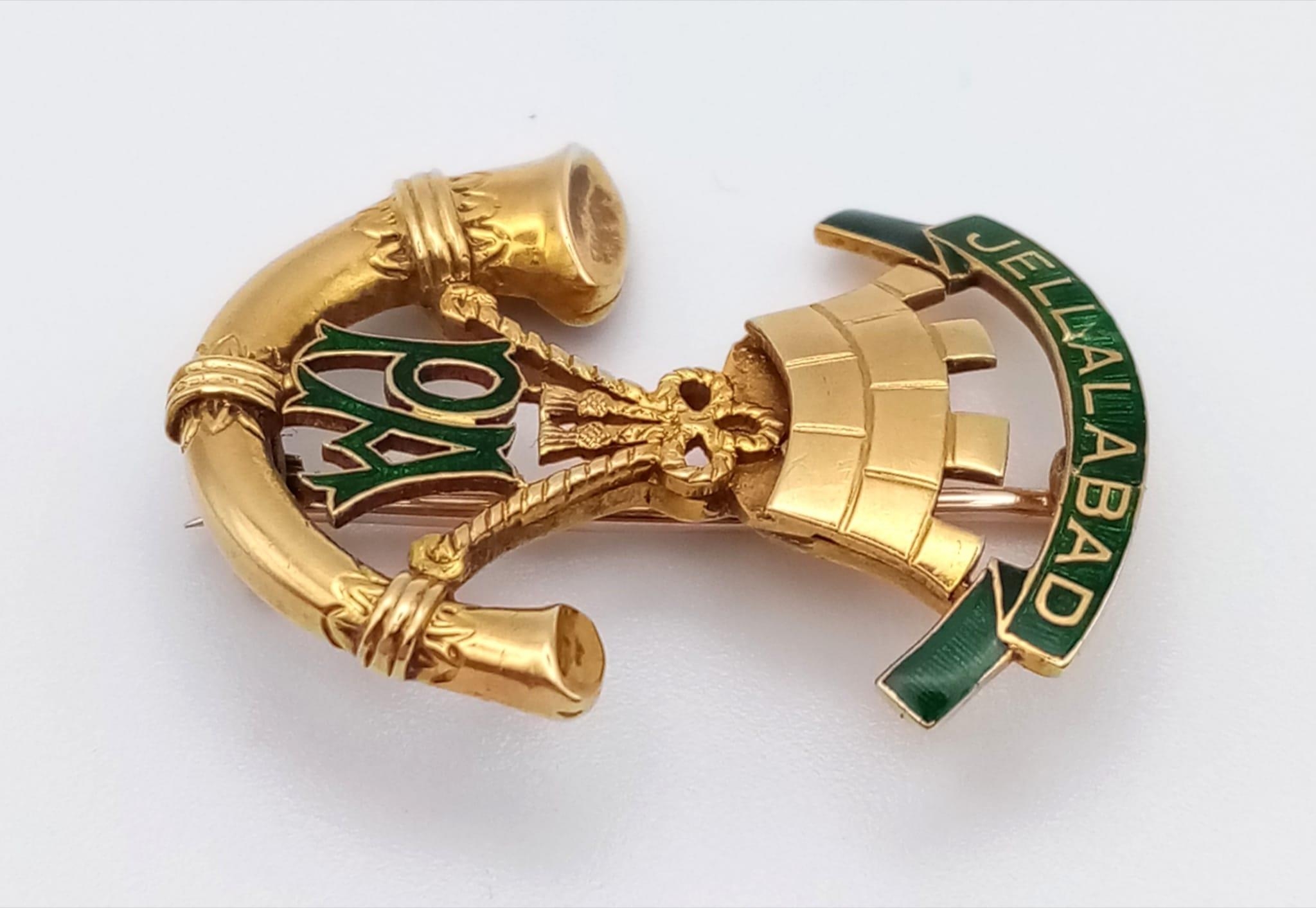 A Rare Antique 15K (tested) Yellow Gold and Enamel Battle of Jellalabad Brooch. Comes in original - Image 7 of 10