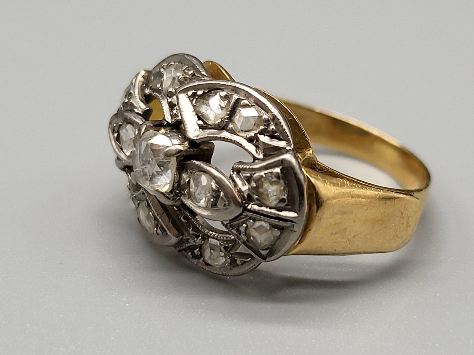 An Art Deco 18 K yellow gold ring with Diamonds. Ring size: M/N, weight: 4.4 g. - Image 2 of 5