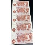 Four 1967 Fforde Ten Shilling Notes with Sequential Serial Numbers. A95N 352934-8. B310. All