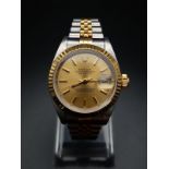 A Gold and Steel Rolex Perpetual Datejust Ladies Watch. 18k gold and steel strap and case - 26mm.