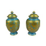 Pair of Royal Crown Derby 1894 Hand Painted Vases Urn Blue and Gold 5" RARE Pair!! Stunning Pair