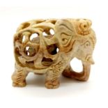 Vintage, Possibly Antique Indian Soapstone Mother Elephant with Baby Calf Figurine. 9 x 8cm.