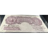 A 1940 Peppiatt Emergency Issue Ten Shilling Note. S61D448127. B251. Extra fine condition in a