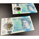 Two 2016 Cleland Five Pound Notes with Sequential Serial Numbers. AA59485701 and 2. B414.