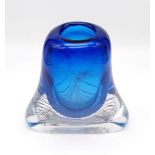 A Vintage Adam Jablonski Cobalt Blue and Clear Crystal Glass Paperweight. Threaded base and pulled