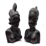 A Pair of African Tribal Female Hand-Carved Wooden Sculptures. 32cm tall.