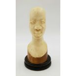 AFICAN IVORY HANDCARVED ANTIQUE BUST OF A TRIBAL ELDER MAN, 17CM TALL