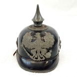 WW1 Prussian M1915 Infantry Pickelhaube. Unit stamped. With liner & cockades.