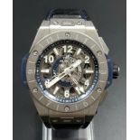 HUBLOT BIG BANG AUTOMATIC WATCH WITH SKELETON BACK AS NEW IN ORIGINAL BOX WITH ORIGINAL RECEIPT