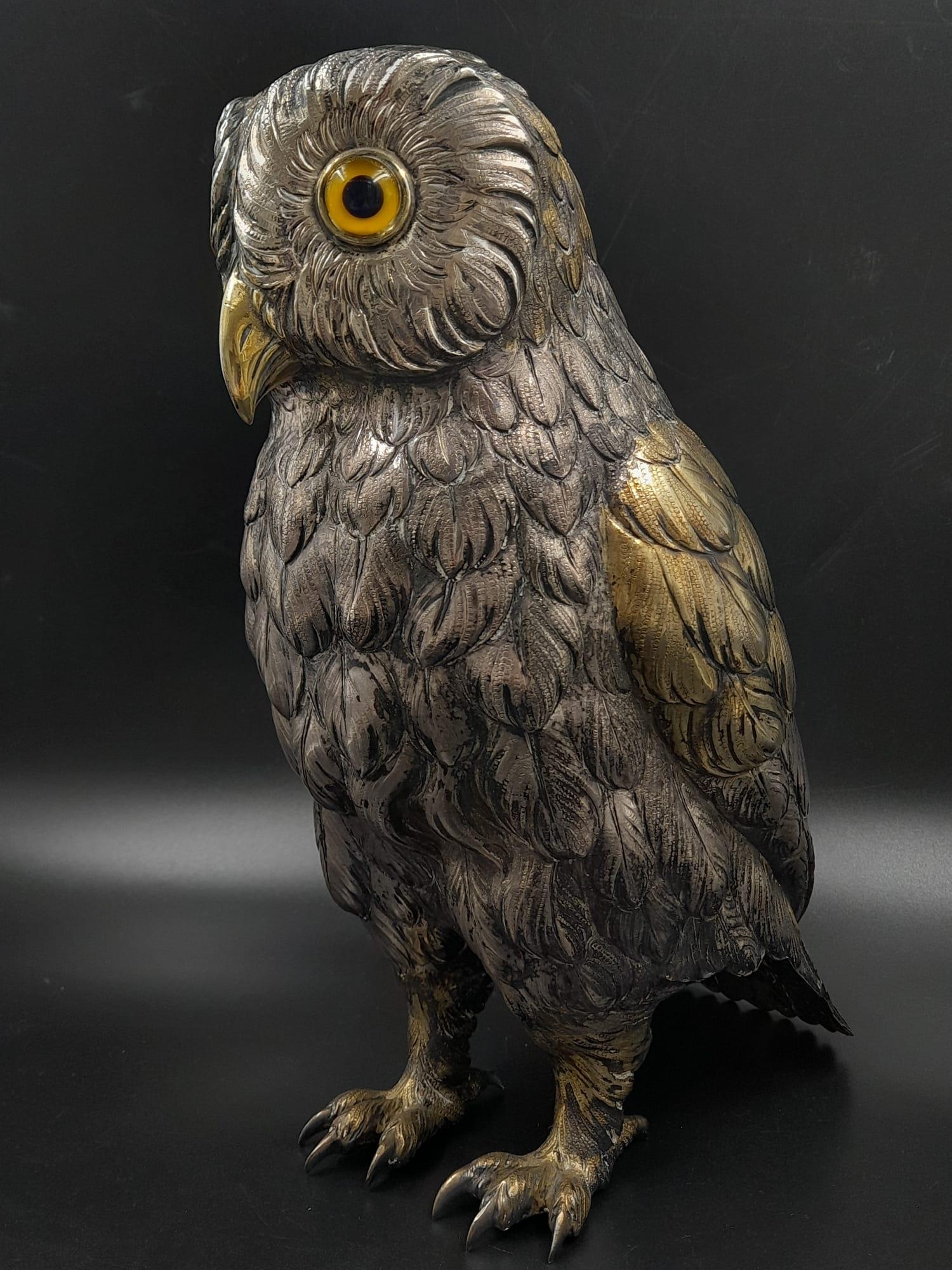 A stunning early 20th century very large sterling silver German owl statue figure c.1920 height : - Bild 2 aus 14