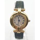 CARTIER 18K GOLD WATCH WITH STRAP LEATHER QUARTZ MOVEMENT AND ROMAN NUMERAL, 24MM