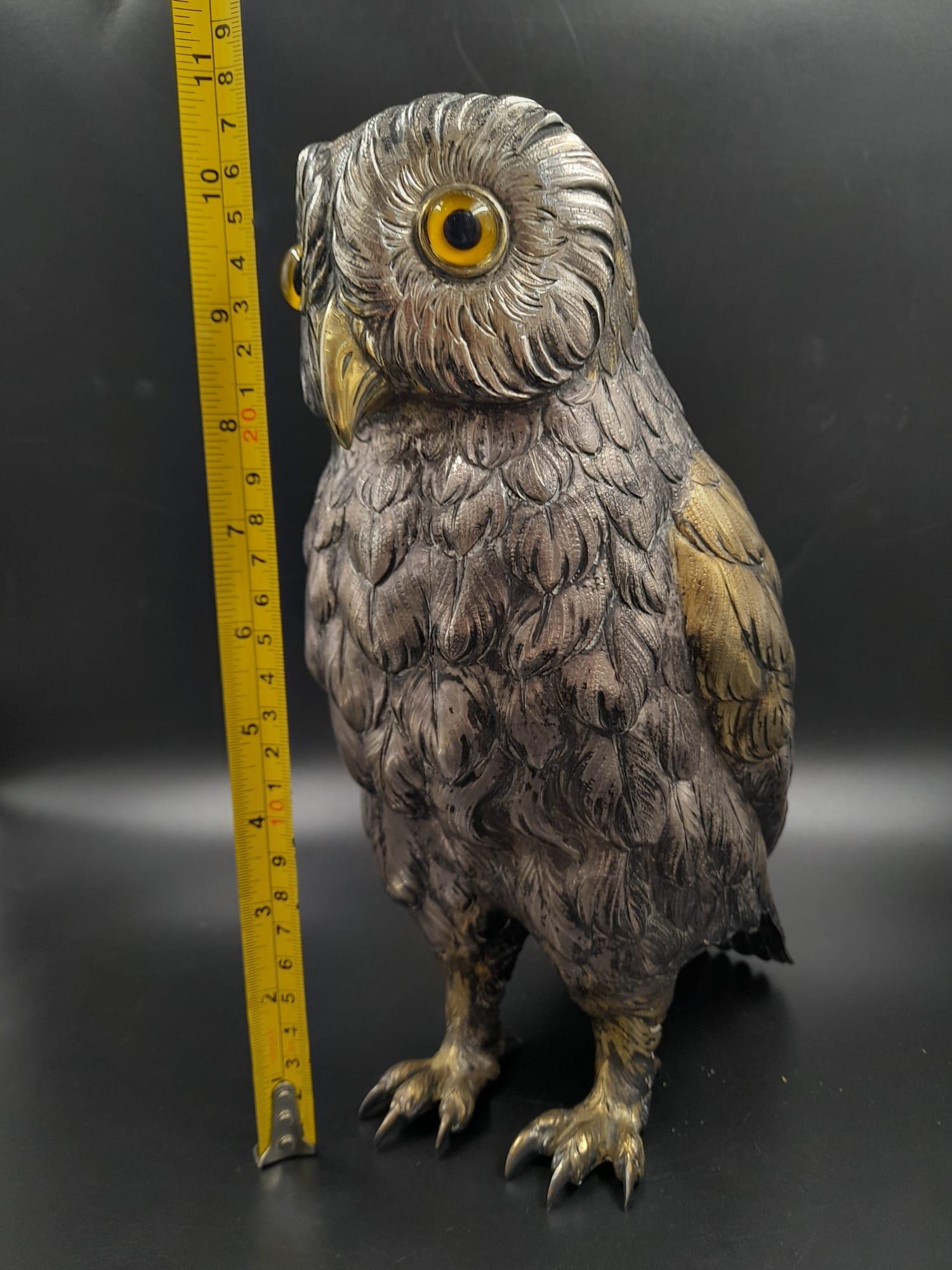 A stunning early 20th century very large sterling silver German owl statue figure c.1920 height : - Bild 14 aus 14