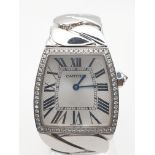 CARTIER 18K SOLID WHITE GOLD WATCH WITH DIAMOND BEZEL, 27X28MM