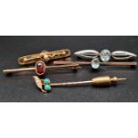 Collection of 5 Victorian brooches: 1. 18k gold and turquoise pearl, 5.7cm in length, weighs 2.7