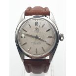 VINTAGE ROLEX OYSTER PERPETUAL WATCH, STAINLESS STEEL AND LEATHER STRAP, 34MM CASE