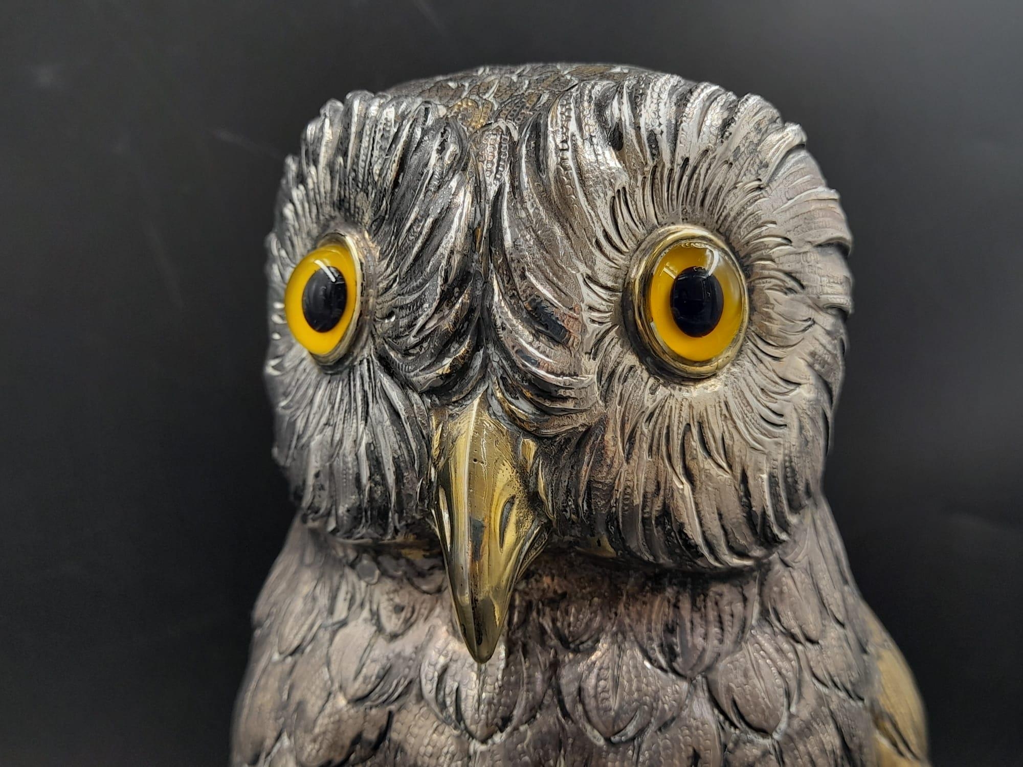 A stunning early 20th century very large sterling silver German owl statue figure c.1920 height : - Bild 3 aus 14