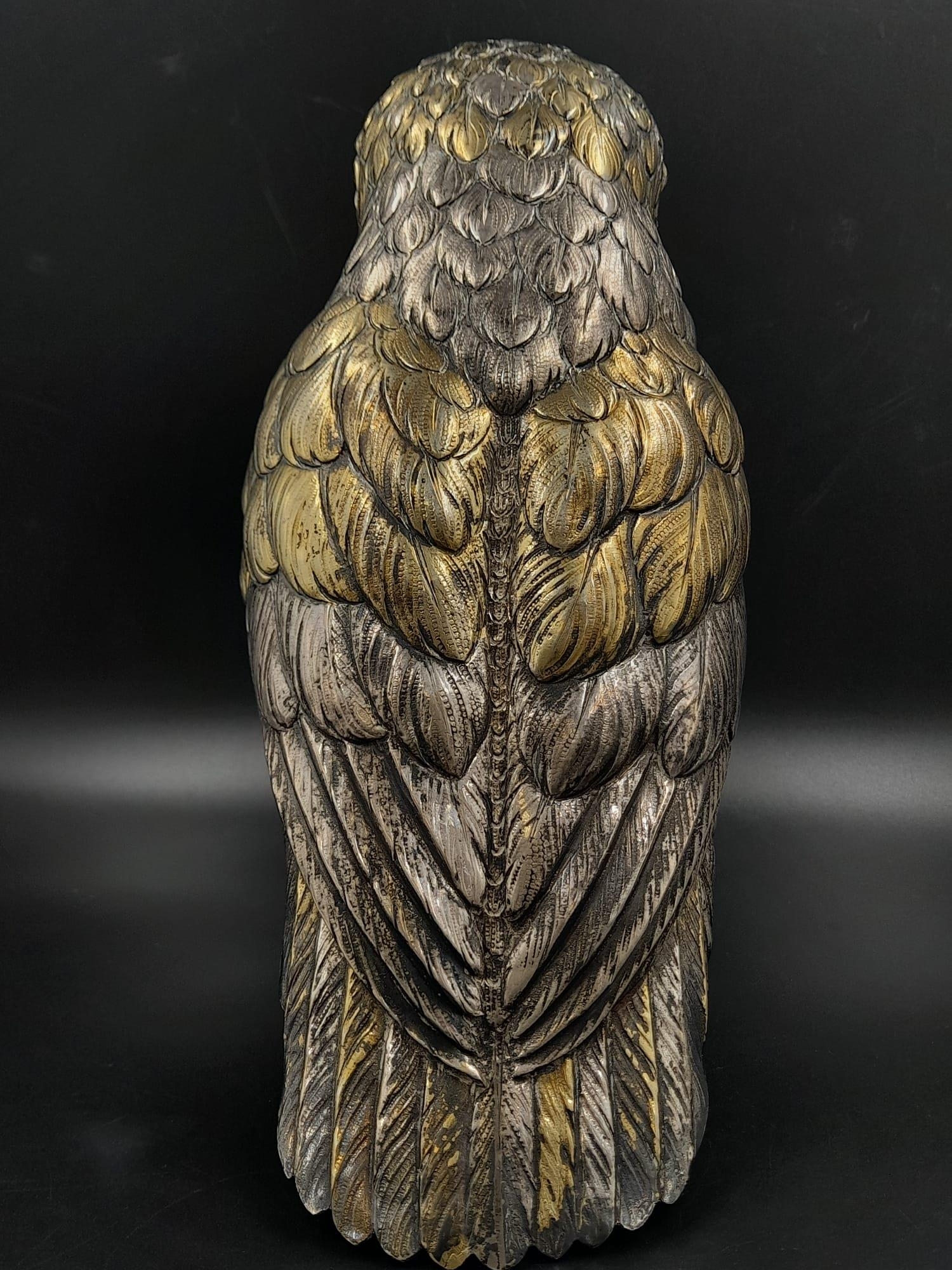 A stunning early 20th century very large sterling silver German owl statue figure c.1920 height : - Bild 8 aus 14