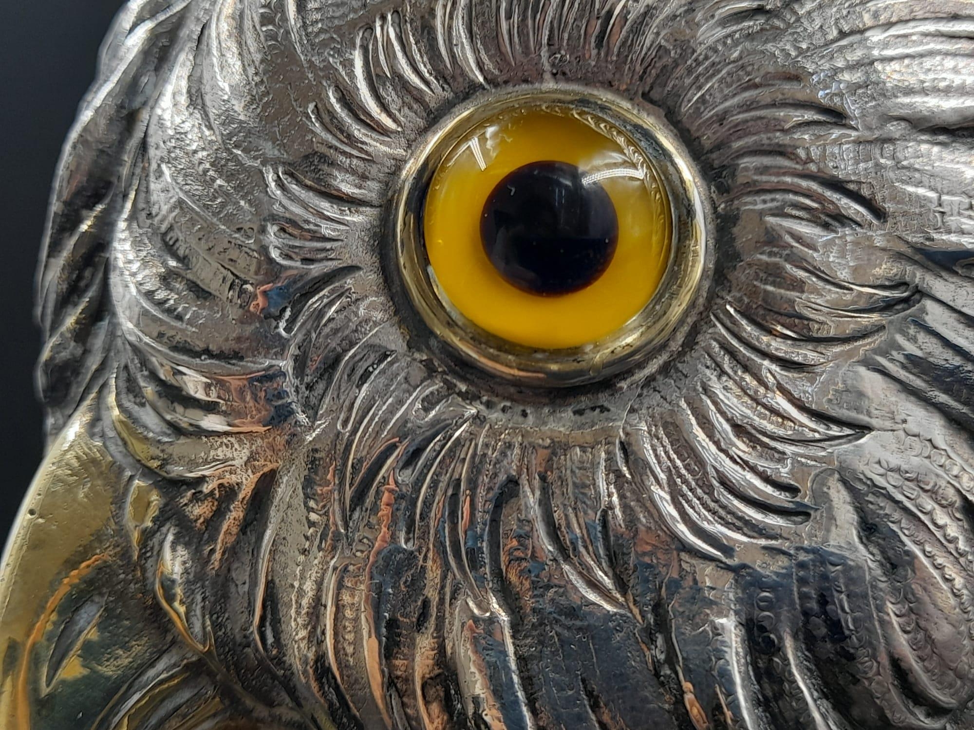 A stunning early 20th century very large sterling silver German owl statue figure c.1920 height : - Bild 4 aus 14