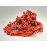 A Rare Antique Chinese Hand-Carved Red Coral-Esque Sculpture of Various Chinese Characters. 28cm