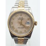 ROLEX OYSTER PERPETUAL DATE-JUST WATCH CORAL FACE, BI-METAL STAINLESS STEEL, 36MM CASE