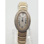 VINTAGE CARTIER 18K YELLOW GOLD LADIES COCKTAIL WATCH WITH DIAMOND, WHITE OVAL FACE ROMAN NUMERAL