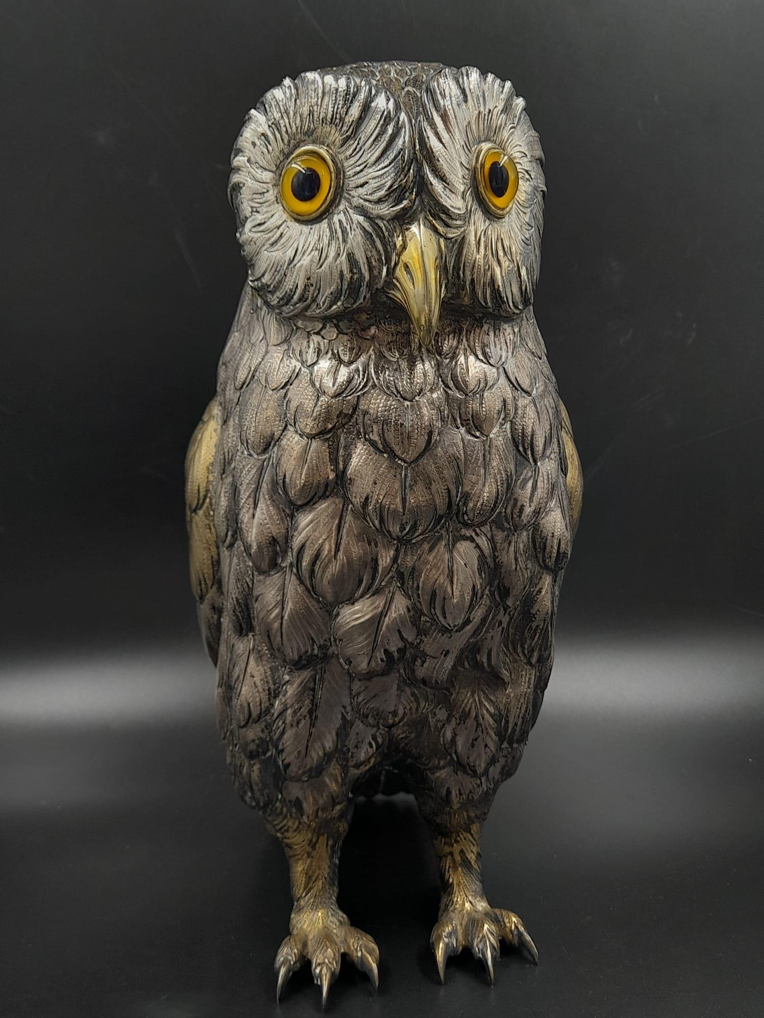 A stunning early 20th century very large sterling silver German owl statue figure c.1920 height :