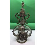 Antique 19th Century German Hanau Solid Silver Mounted Glass Whiskey Decanter bottle decanter