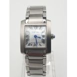 CARTIER TANK STYLE WATCH WITH MOTHER OF PEARL FACE STAINLESS STEEL, 22MM