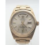 ROLEX OYSTER PERPETUAL DAY-DATE 18K GOLD WATCH, SOLID GOLD STRAP. 36MM