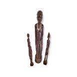 Three Antique Hand-Carved Tribal Nigerian Wooden Figures. Tallest figure 156cm. Note - We
