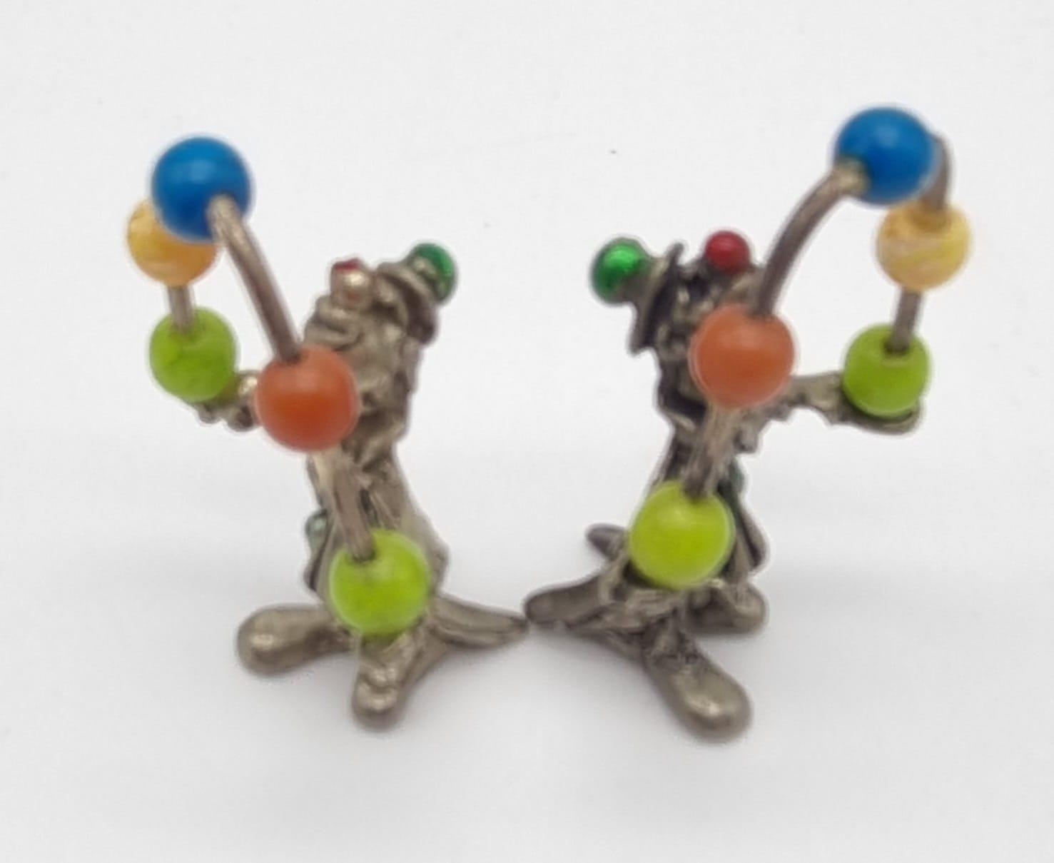 Six Vintage Silver and Enamel Italian Clown Figurines in Various Activities. 77g total weight. - Image 3 of 9