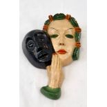 A Vintage Art Deco Two-Face Female Wall-Mask. Signed by John Pearce. Slightly chipped so A/F. 17 x