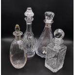 A Selection of Four Lead Crystal Decanters - One with silver collar (tested).