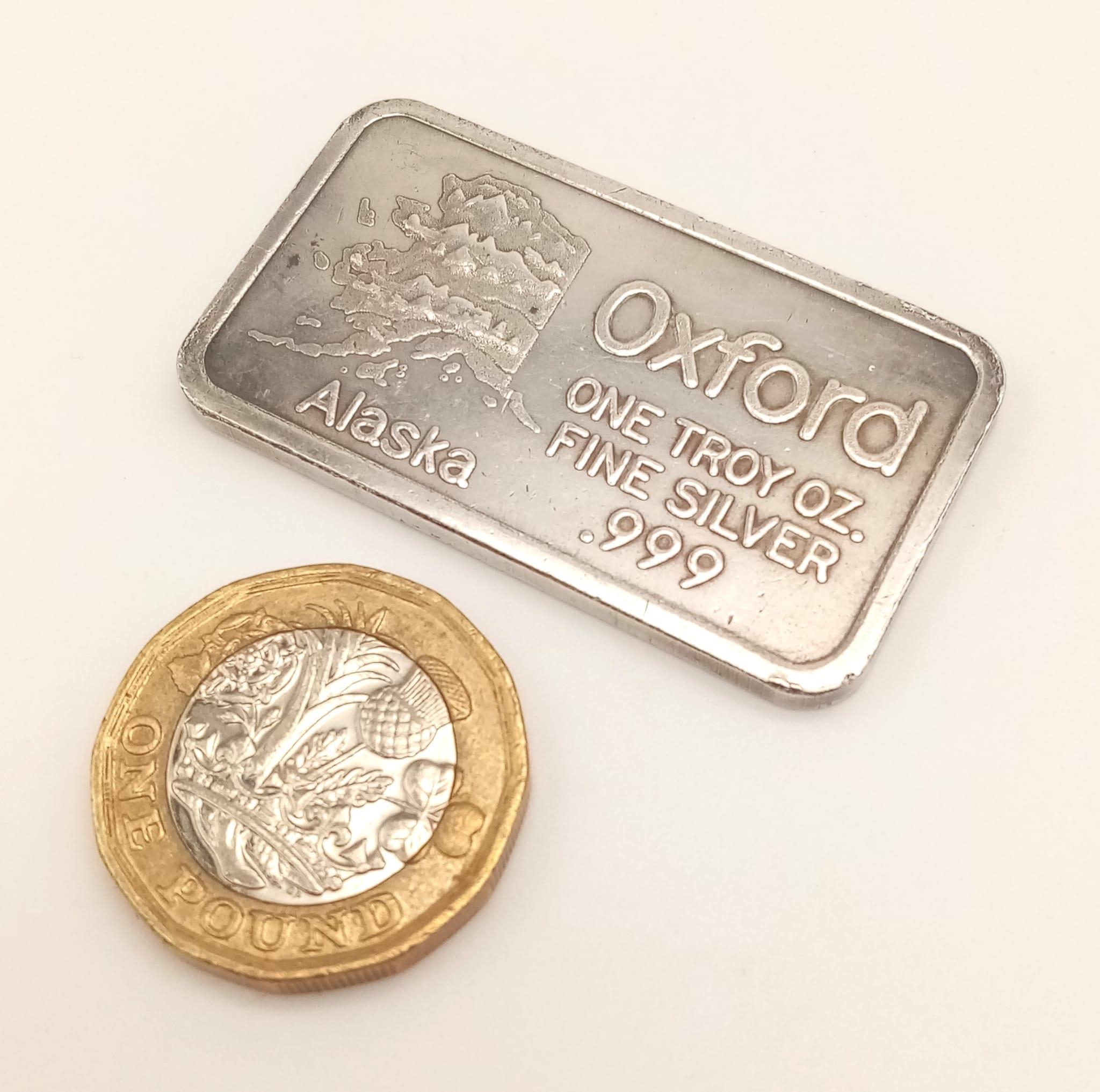An Oxford Alaska Silver 1oz Bar - .999 silver. 31.4g 4.5 x 2.5cm. - Image 3 of 3