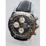 Breitling chronograph gents watch automatic with twist bezel. Original black leather strap,