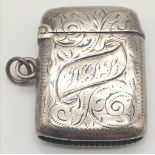An Antique Solid Silver Vesta Case - In the form of a Pendant. Hallmarks for Birmingham 1902 by