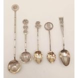 Five Antique Chinese Solid Silver Spoons - All with exceptional decoration - all in very good
