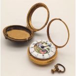 An Antique 18th Century Solid Silver Gilt Enamel Pocket Watch. Tortoiseshell case cover. A/F. Case -