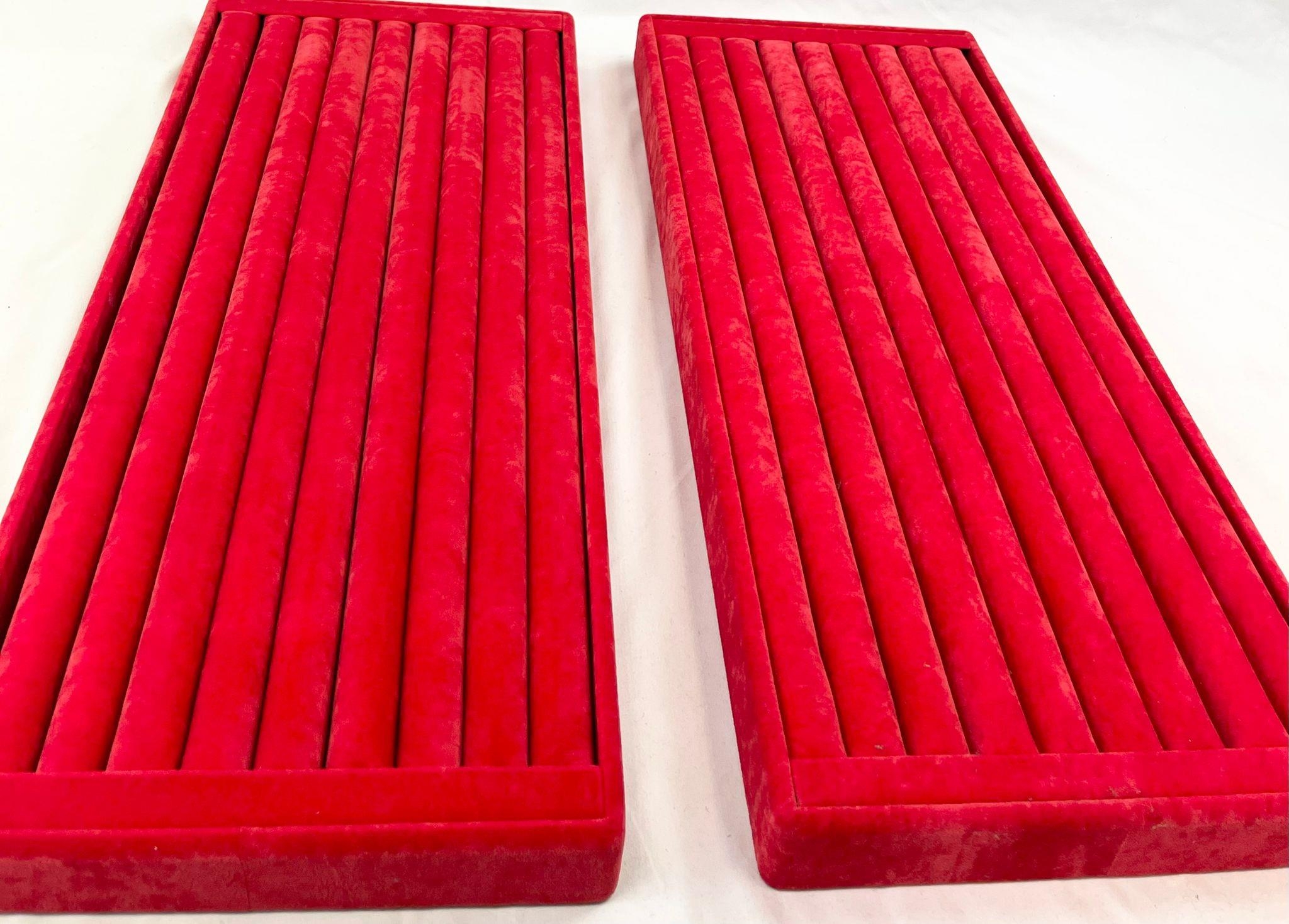 Two Large Hand-Made Ring-Holder Trays in Red Velvet. Each tray capable of holding 250 rings.